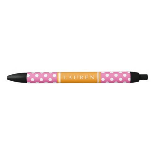 Pink and Orange Polka Dots Pattern Black Ink Pen