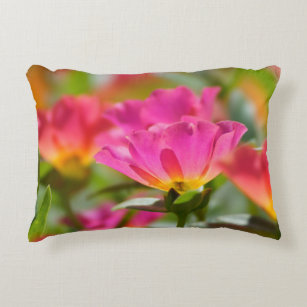 Pink and orange Portulaca  Accent Pillow