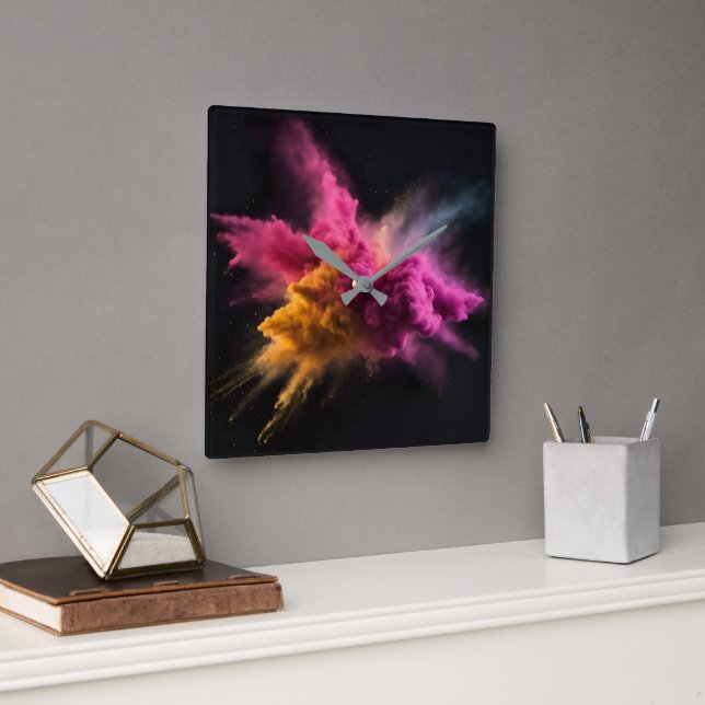 Pink and Orange Powder Blast Square Wall Clock (Office)