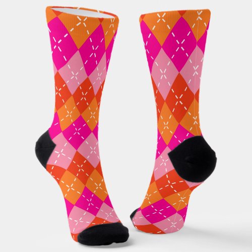 Pink and Orange Preppy Sporty Argyle Socks