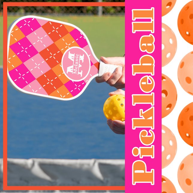 Pink and Orange Preppy Sporty Personalized Pickleball Paddle (Creator Uploaded)