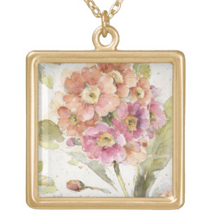Pink and Orange Primrose Gold Plated Necklace