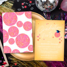 Pink and Orange Retro Disco Ball Graduation Party