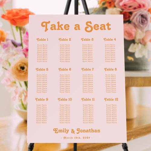 Pink and Orange Retro Disco Wedding Seating Chart Foam Board