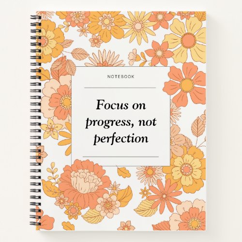 Pink and Orange Retro Flowers Quote Planner Cover  Notebook