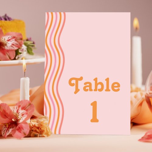 Pink and Orange Retro Groovy Wedding Table Number
