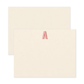 Pink and Orange Retro Monogram Initial Landscape Note Card