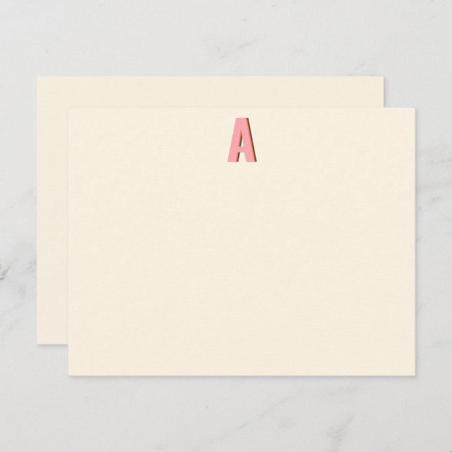 Pink and Orange Retro Monogram Initial Landscape Note Card (Front/Back)