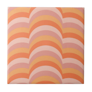 Pink and orange retro style curves pattern ceramic tile