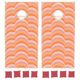 Pink and orange retro style curves pattern cornhole set