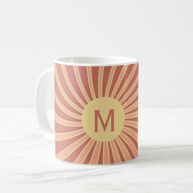 Pink and orange retro style sunburst design coffee mug (Front Left)