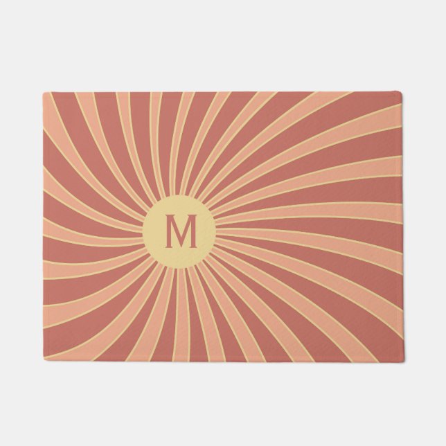 Pink and orange retro style sunburst design doormat (Front)