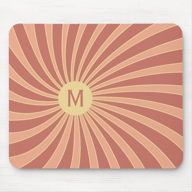 Pink and orange retro style sunburst design mouse pad (Front)