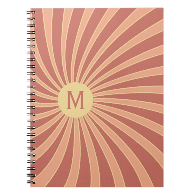 Pink and orange retro style sunburst design notebook (Front)