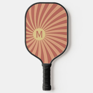Pink and orange retro style sunburst design pickleball paddle