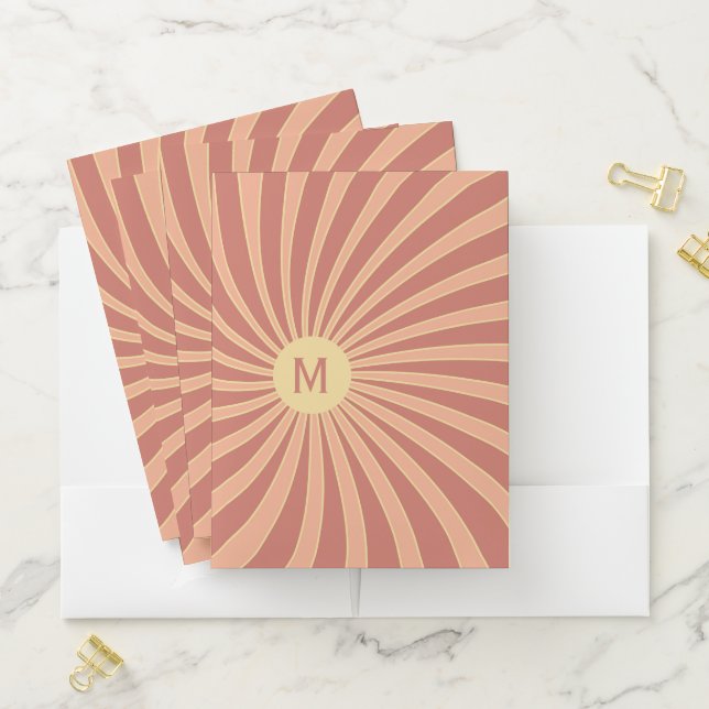 Pink and orange retro style sunburst design pocket folder (In Situ)