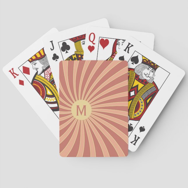 Pink and orange retro style sunburst design poker cards (Back)