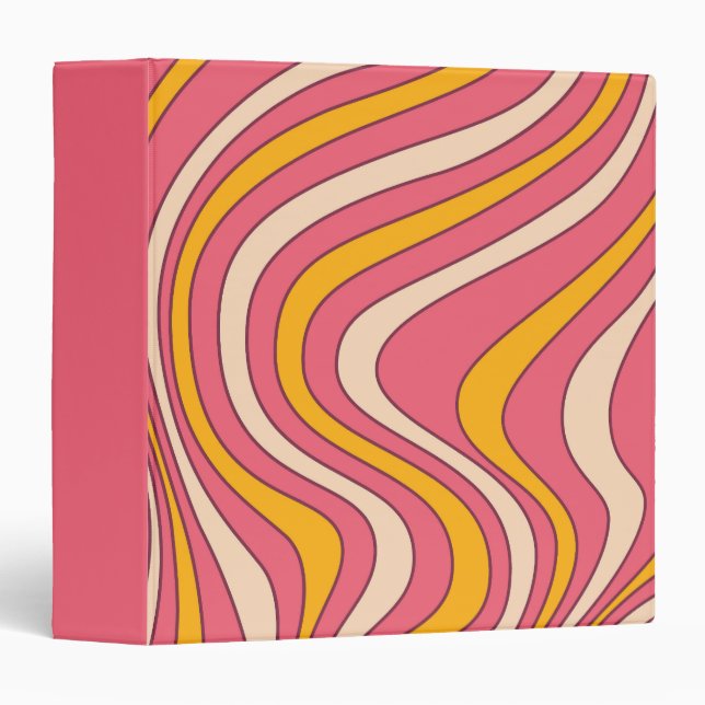 Pink and orange retro style waves 3 ring binder (Front/Spine)