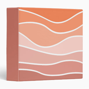 Pink and orange retro style waves 3 ring binder