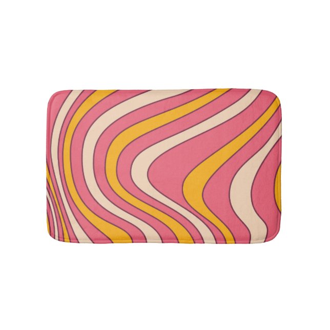 Pink and orange retro style waves bath mat (Front)