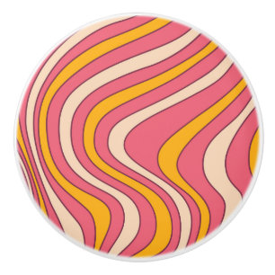 Pink and orange retro style waves ceramic knob