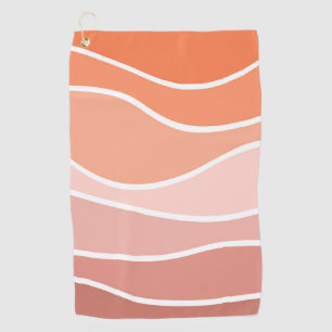 Pink and orange retro style waves golf towel