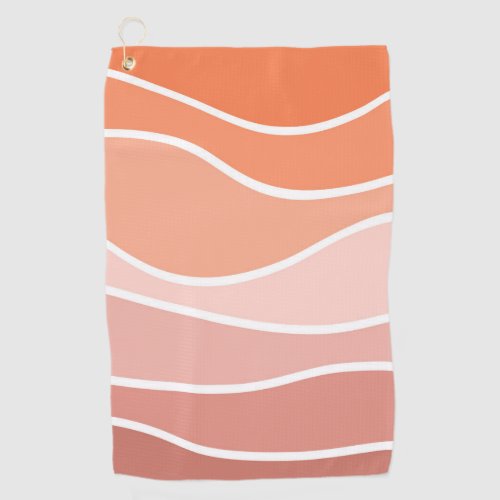 Pink and orange retro style waves golf towel