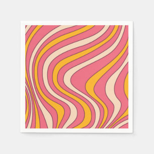 Pink and orange retro style waves napkins