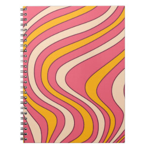 Pink and orange retro style waves notebook