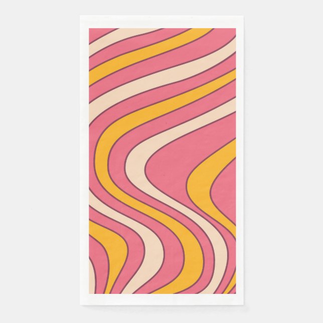 Pink and orange retro style waves paper guest towels (Front)