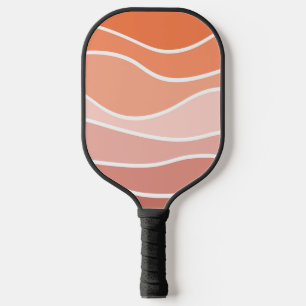 Pink and orange retro style waves pickleball paddle
