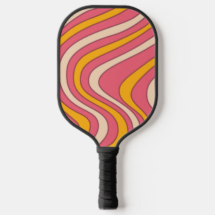 Pink and orange retro style waves pickleball paddle