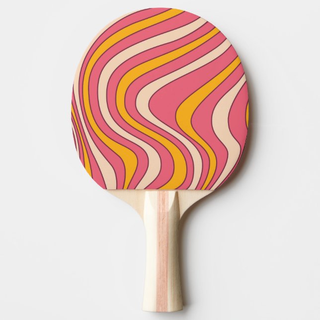 Pink and orange retro style waves ping pong paddle (Front)