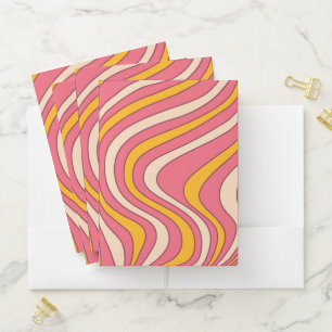 Pink and orange retro style waves pocket folder