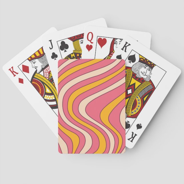 Pink and orange retro style waves poker cards (Back)