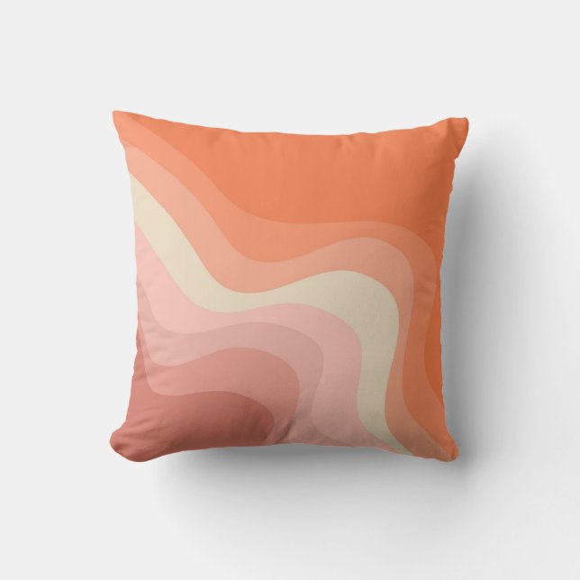 Pink and orange retro style waves throw pillow (Front)