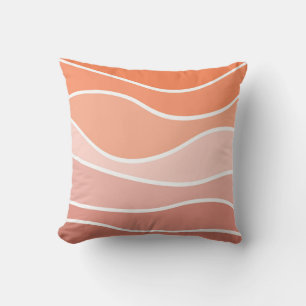 Pink and orange retro style waves throw pillow