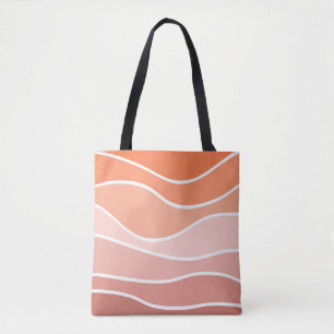 Pink and orange retro style waves tote bag