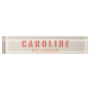 Pink and Orange Retro Typography Creative Modern Desk Name Plate