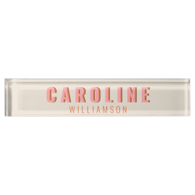 Pink and Orange Retro Typography Creative Modern Desk Name Plate (Front)