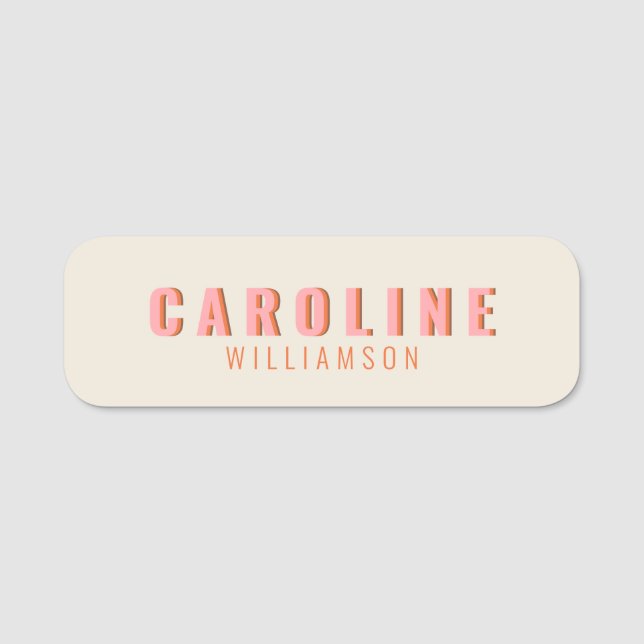 Pink and Orange Retro Typography Creative Modern Name Tag (Front)
