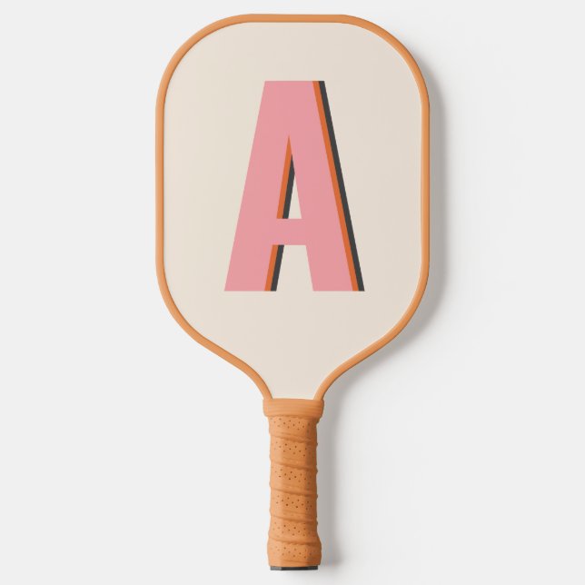 Pink and Orange Retro Typography Monogram Initial Carbon Fiber Pickleball Paddle (Front)