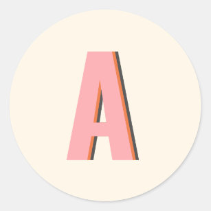 Pink and Orange Retro Typography Monogram Initial Classic Round Sticker