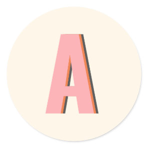 Pink and Orange Retro Typography Monogram Initial Classic Round Sticker
