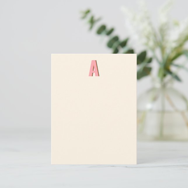 Pink and Orange Retro Typography Monogram Initial  Note Card (Standing Front)