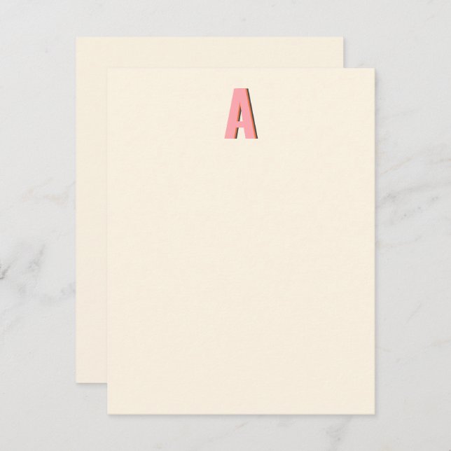 Pink and Orange Retro Typography Monogram Initial  Note Card (Front/Back)