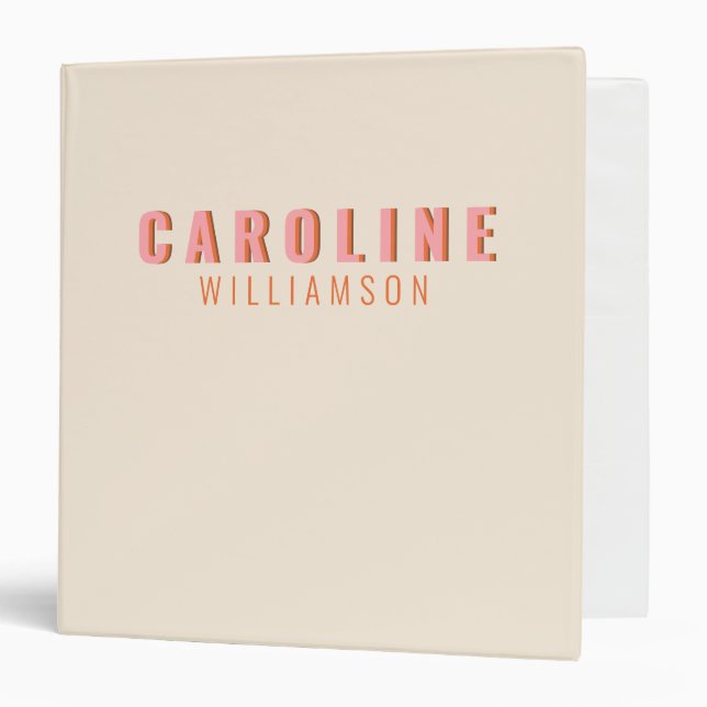 Pink and Orange Retro Typography Personalized Name 3 Ring Binder (Front/Inside)