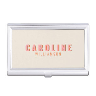 Pink and Orange Retro Typography Personalized Name Business Card Case