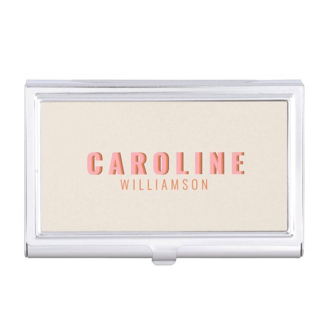 Pink and Orange Retro Typography Personalized Name Business Card Case (Front)