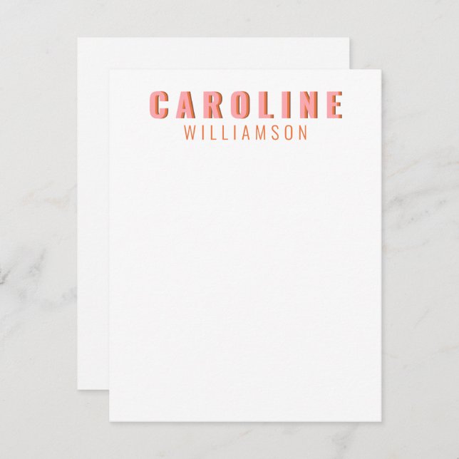Pink and Orange Retro Typography Personalized Name Note Card (Front/Back)
